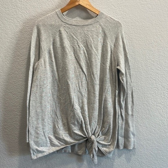 LC Lauren Conrad Gray Sequin Tie Front Sweater Size Large - Picture 2 of 8